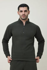 PREMIUM TEXTURED HALF-ZIP SWEATSHIRT-OLIVE