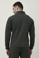 PREMIUM TEXTURED HALF-ZIP SWEATSHIRT-OLIVE