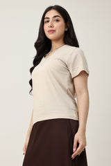 SOFT TOUCH V-NECK EVERYDAY TOP-BEIGE