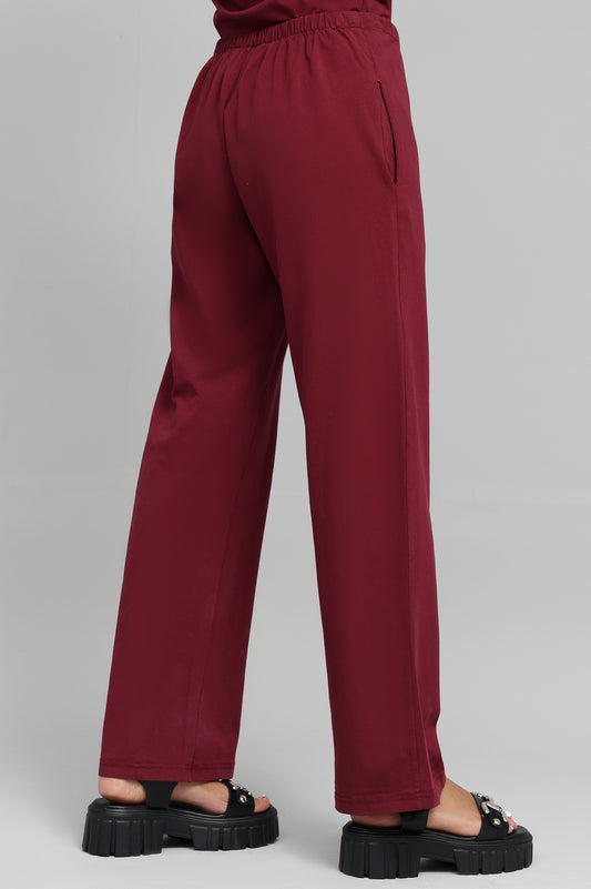 HIGH-STRETCH RELAXED FITNESS TROUSERS-MAROON
