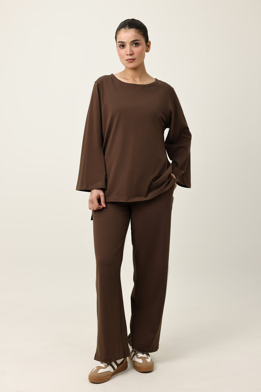 CLOUD CUT SHOULDER TOP-COFFEE