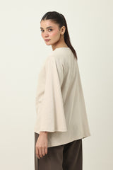 CLOUD CUT SHOULDER TOP-BEIGE