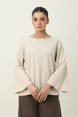 CLOUD CUT SHOULDER TOP-BEIGE
