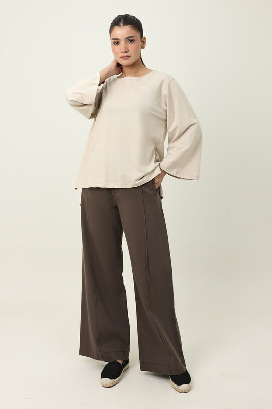 CLOUD CUT SHOULDER TOP-BEIGE