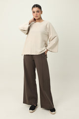 CLOUD CUT SHOULDER TOP-BEIGE