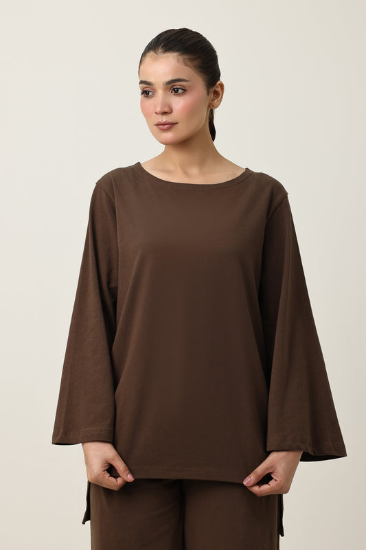 CLOUD CUT SHOULDER TOP-COFFEE