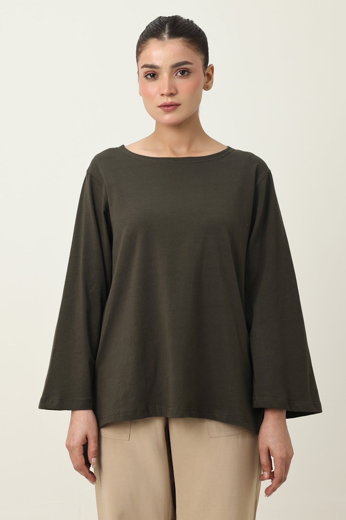 CLOUD CUT SHOULDER TOP-OLIVE