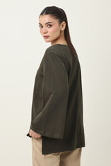 CLOUD CUT SHOULDER TOP-OLIVE
