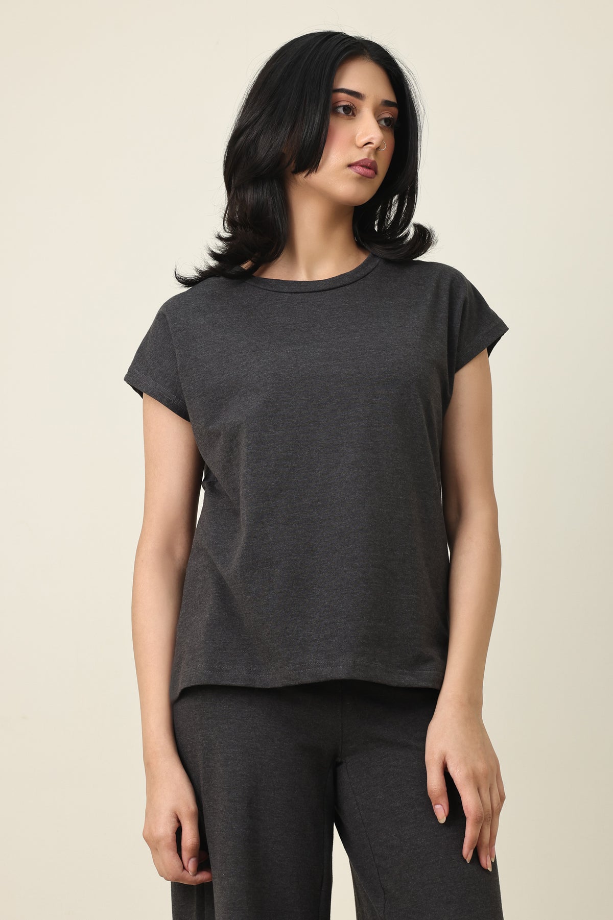 CALM EASE CASUAL TOP-CHARCOAL