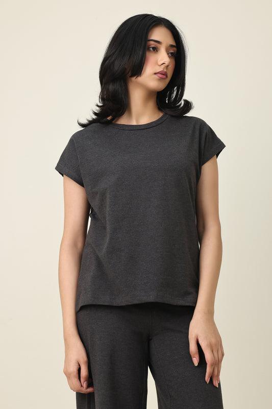 CALM EASE CASUAL TOP-CHARCOAL