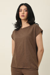 CALM EASE CASUAL TOP-CHOCOLATE