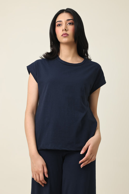 CALM EASE CASUAL TOP-NAVY