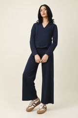 MODERN V-NECK COLLAR TOP-NAVY