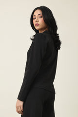 MODERN V-NECK COLLAR TOP-BLACK
