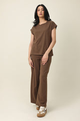 PURE COMFORT WIDE TROUSER-CHOCOLATE