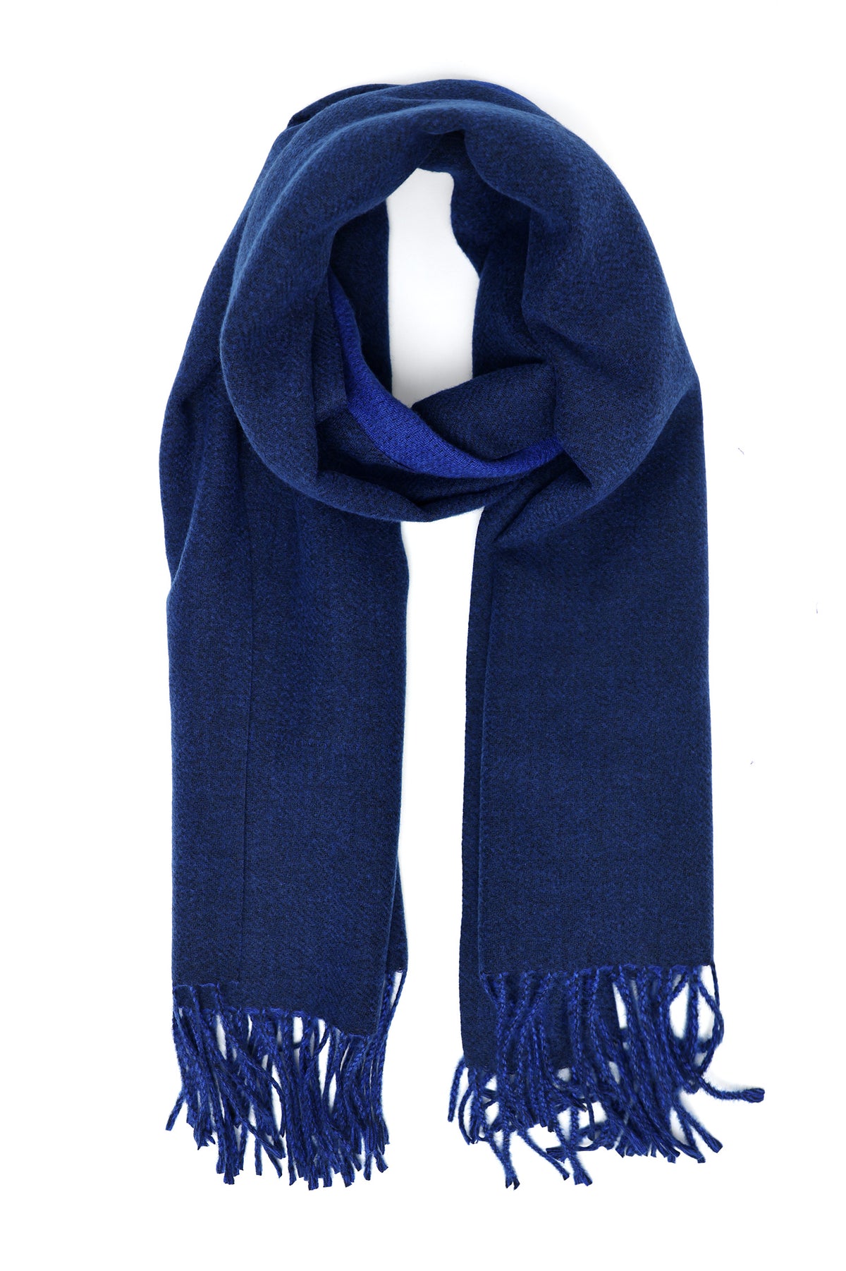 ELEGANT FRINGE SCARF-NAVY