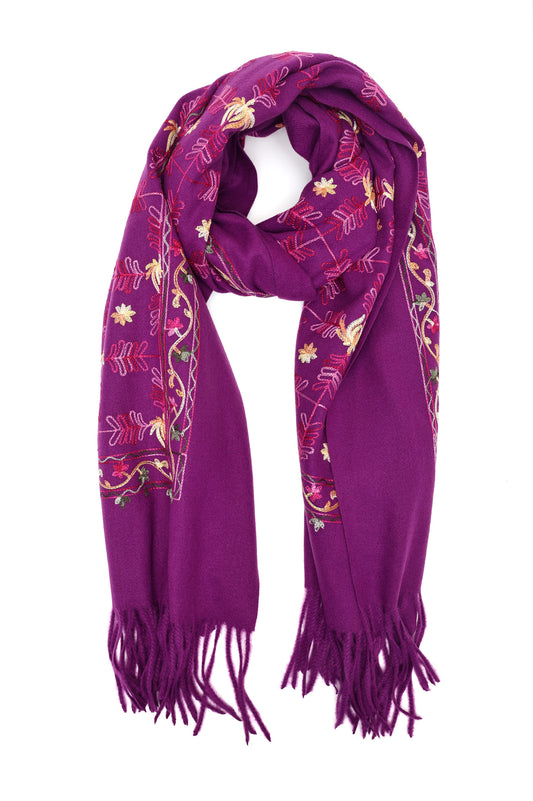 FLORAL EMBROIDERY FRINGE SCARF