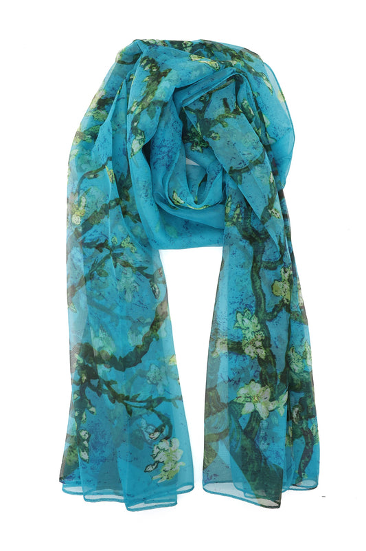 BLOSSOM WHISPER CHIFFON SCARF-AQUA