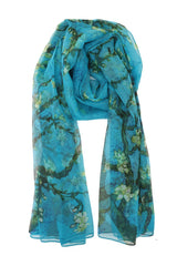 BLOSSOM WHISPER CHIFFON SCARF-AQUA