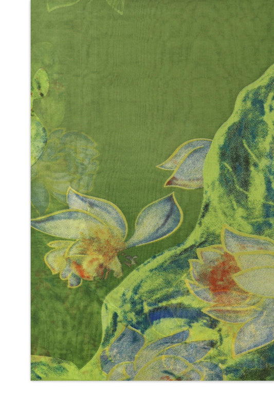FLOWER SOFT CHIFFON SCARF-GREEN
