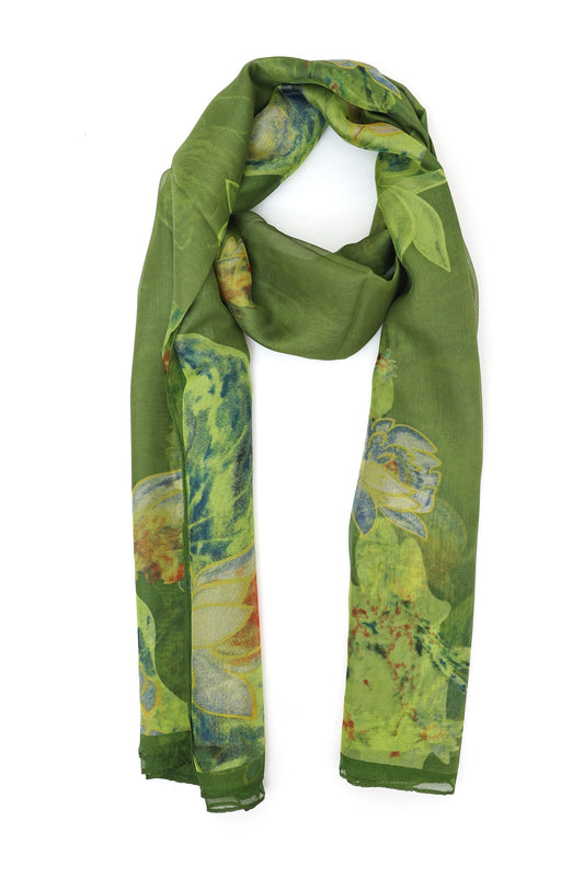 FLOWER SOFT CHIFFON SCARF-GREEN