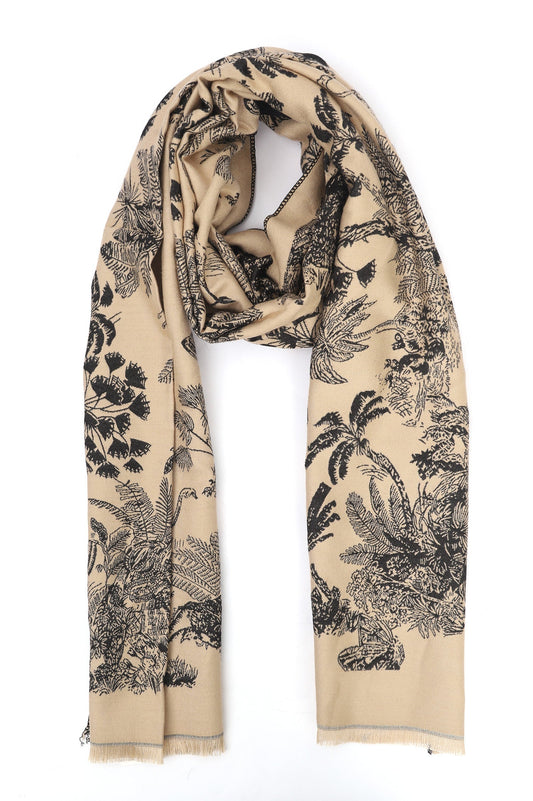 JUNGLE PRINT SHAWL-BEIGE-BLACK