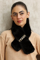 FAUX FUR CHAIN SCARF-BLACK