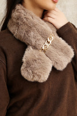 FAUX FUR CHAIN SCARF-BEIGE