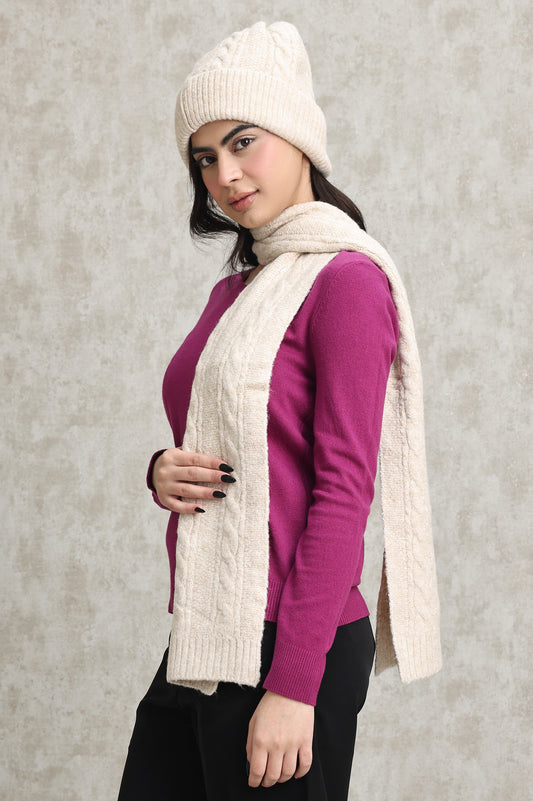 COZY KNIT HAT AND SCARF SET-BEIGE