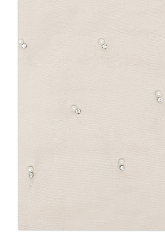 PEARL ACCENT FRINGE SCARF-BEIGE