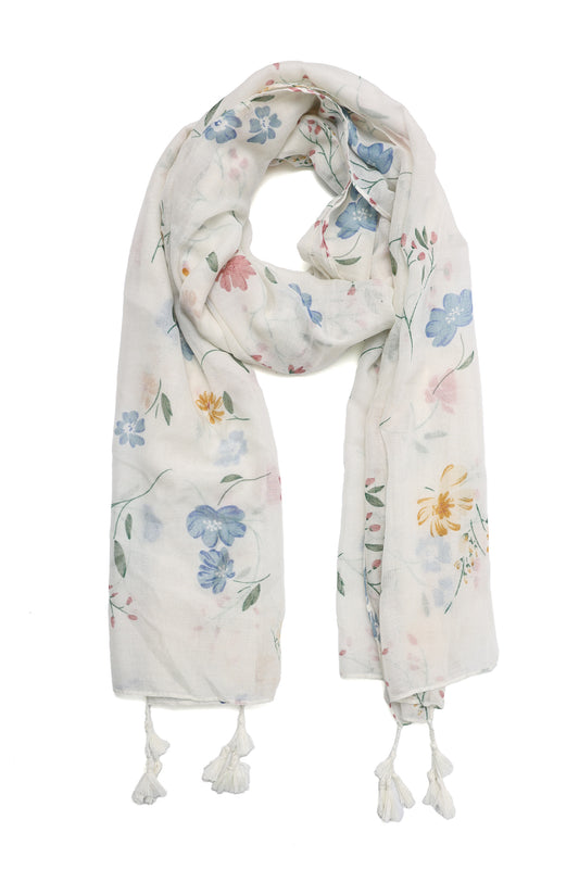 GRACEFUL FLORAL WHISPER STOLE-WHT/BLU