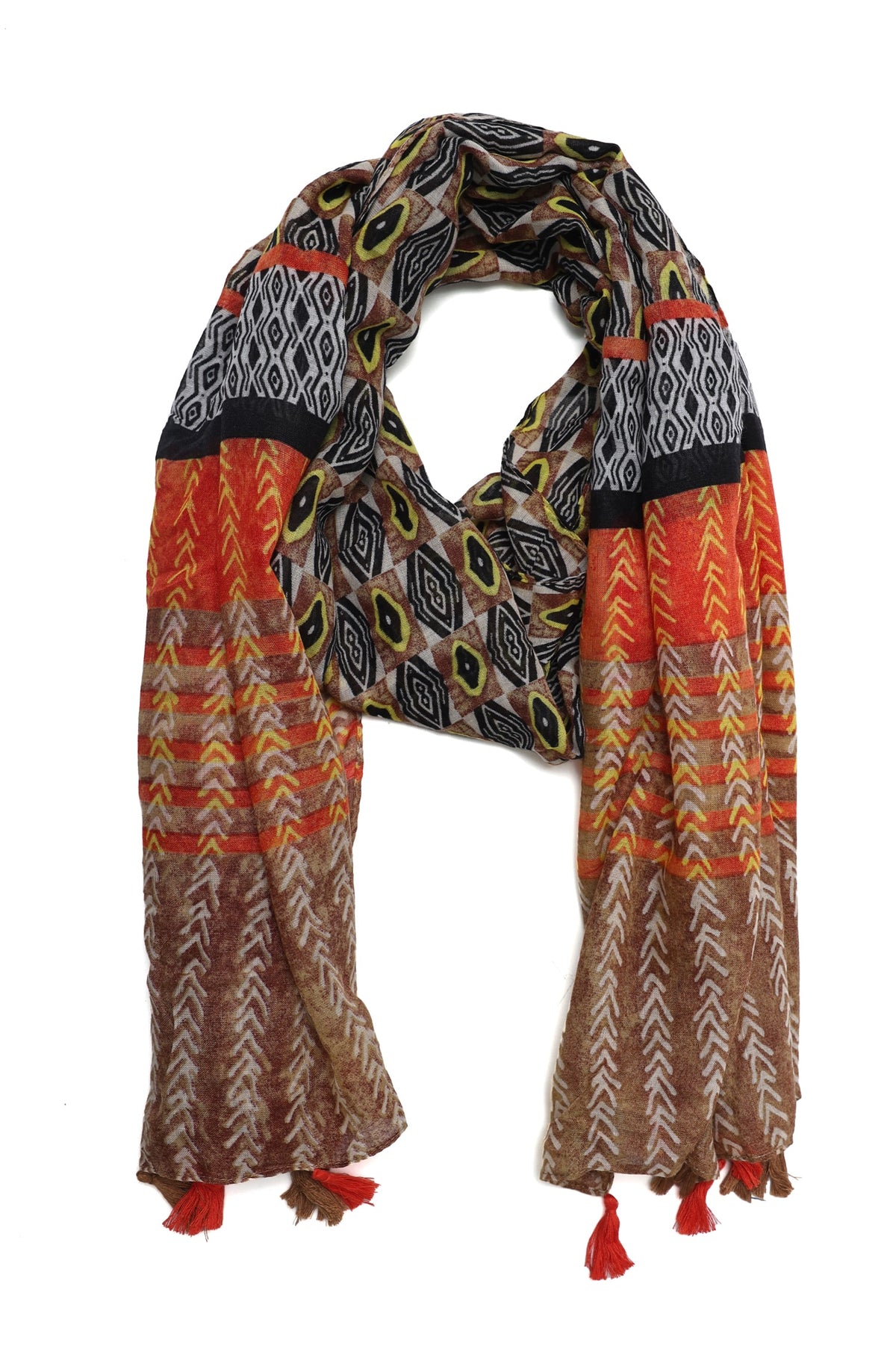 ETHNIC MOSAIC DESIGN STOLE-RED/BRWN