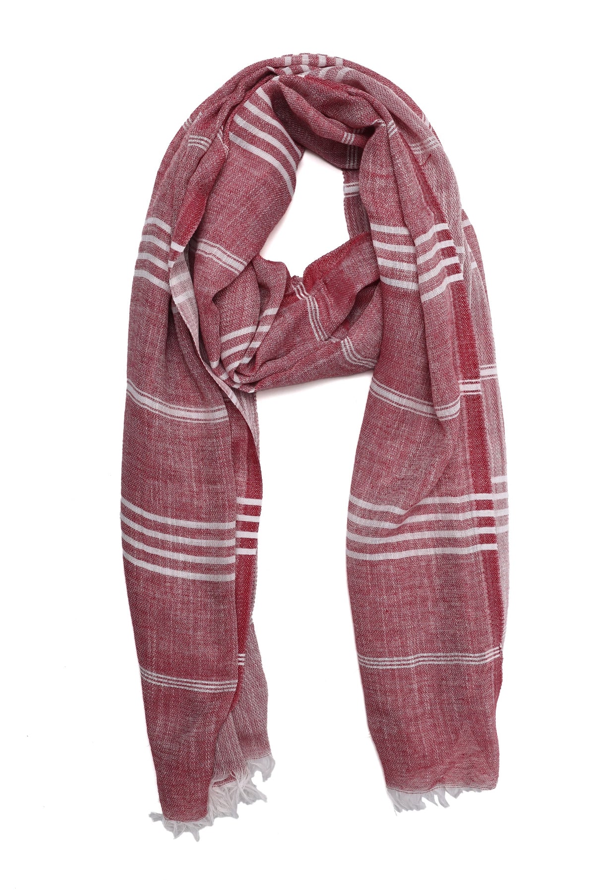 SOFT FRINGE LINER SCARF-RED