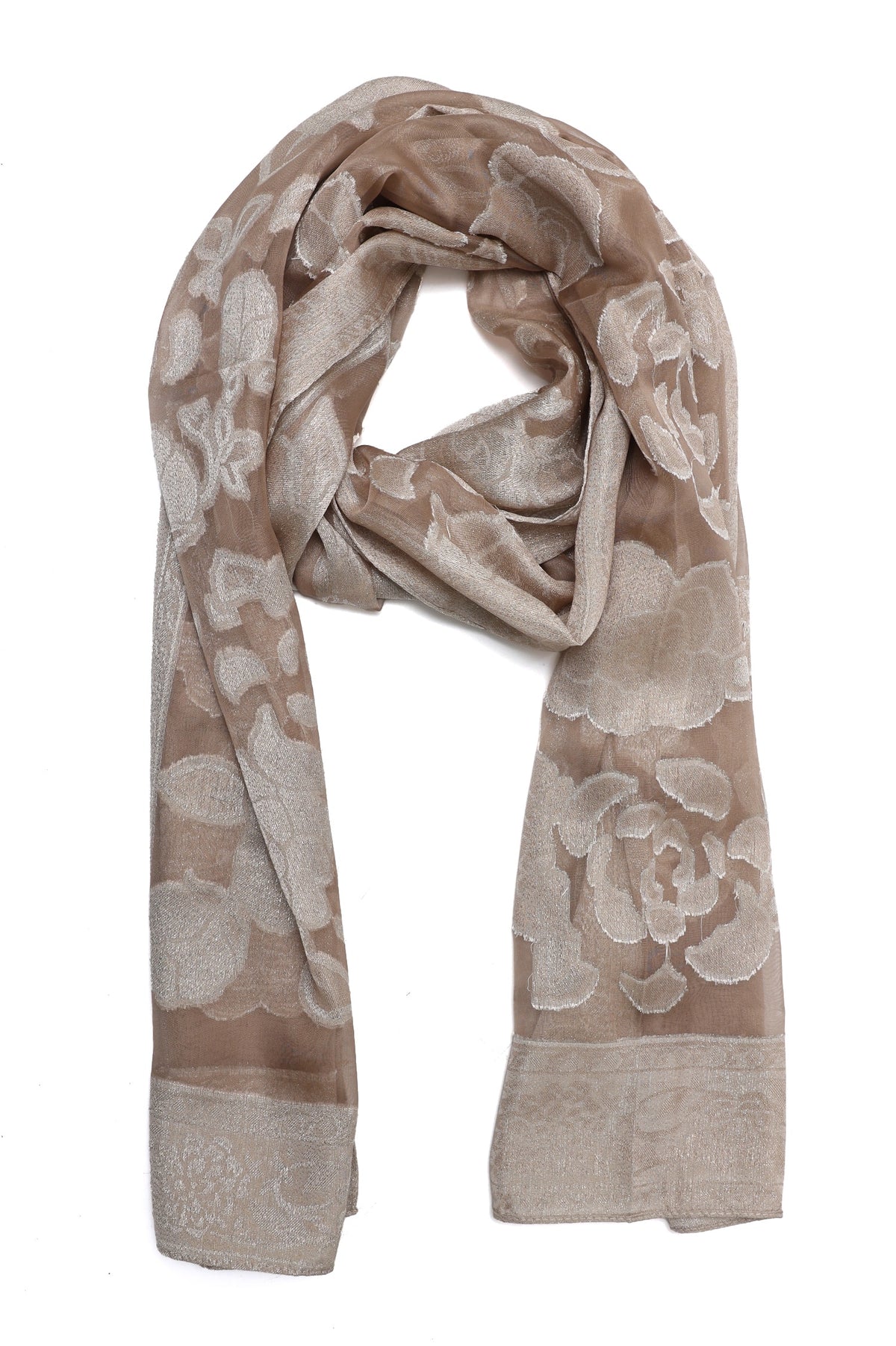 JACQUARD BLOOM SCARF-LT/BROWN