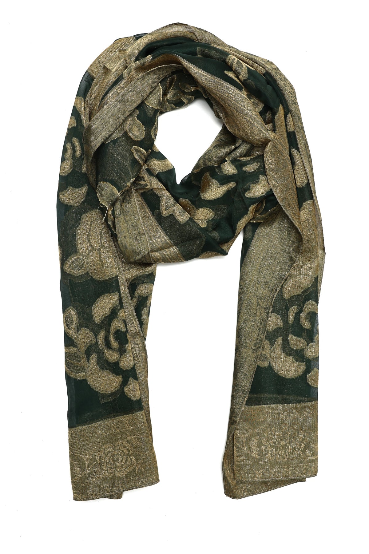 JACQUARD BLOOM SCARF-DK/GRN