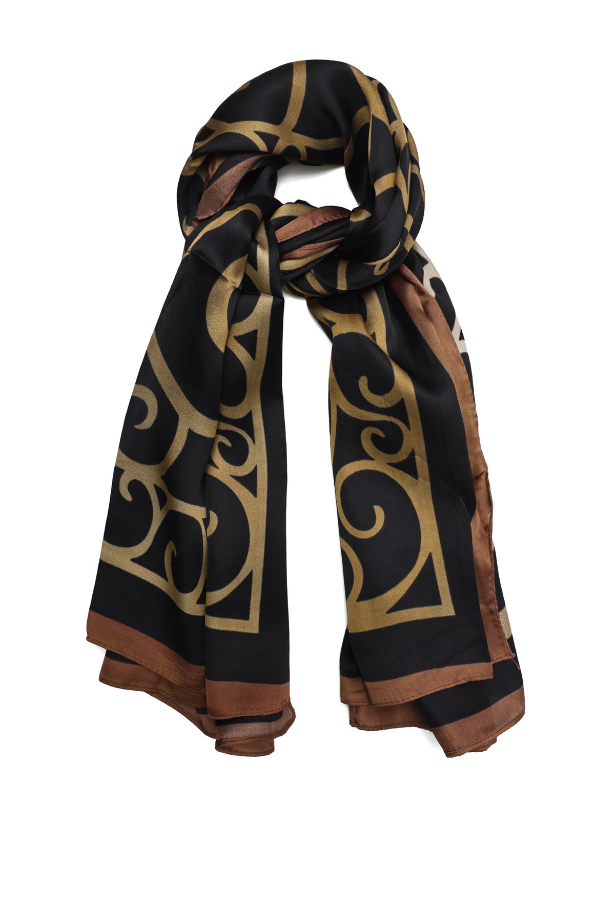 GOLDEN SWIRL SIGNATURE STOLE-KHAKI/BLK