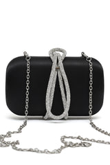 SATIN CRYSTAL LOOP CLUTCH-BLACK