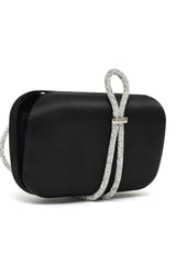 SATIN CRYSTAL LOOP CLUTCH-BLACK
