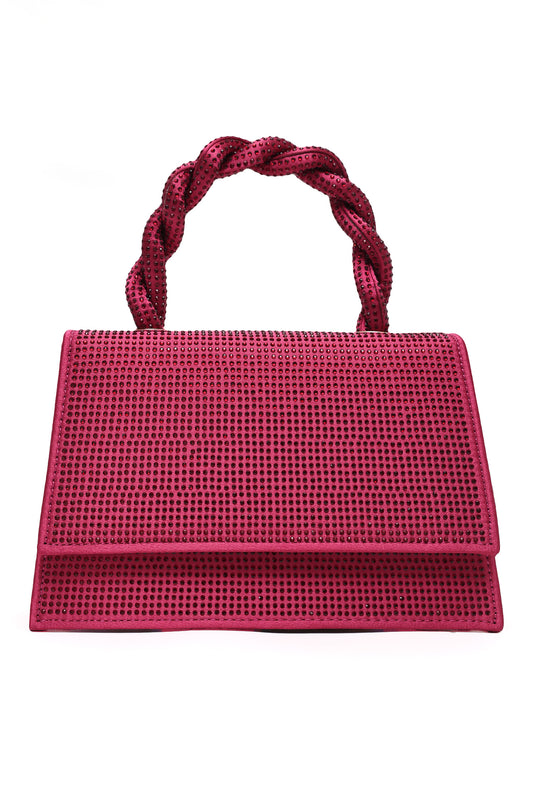Rhinestone Handle Evening Bag-Wine