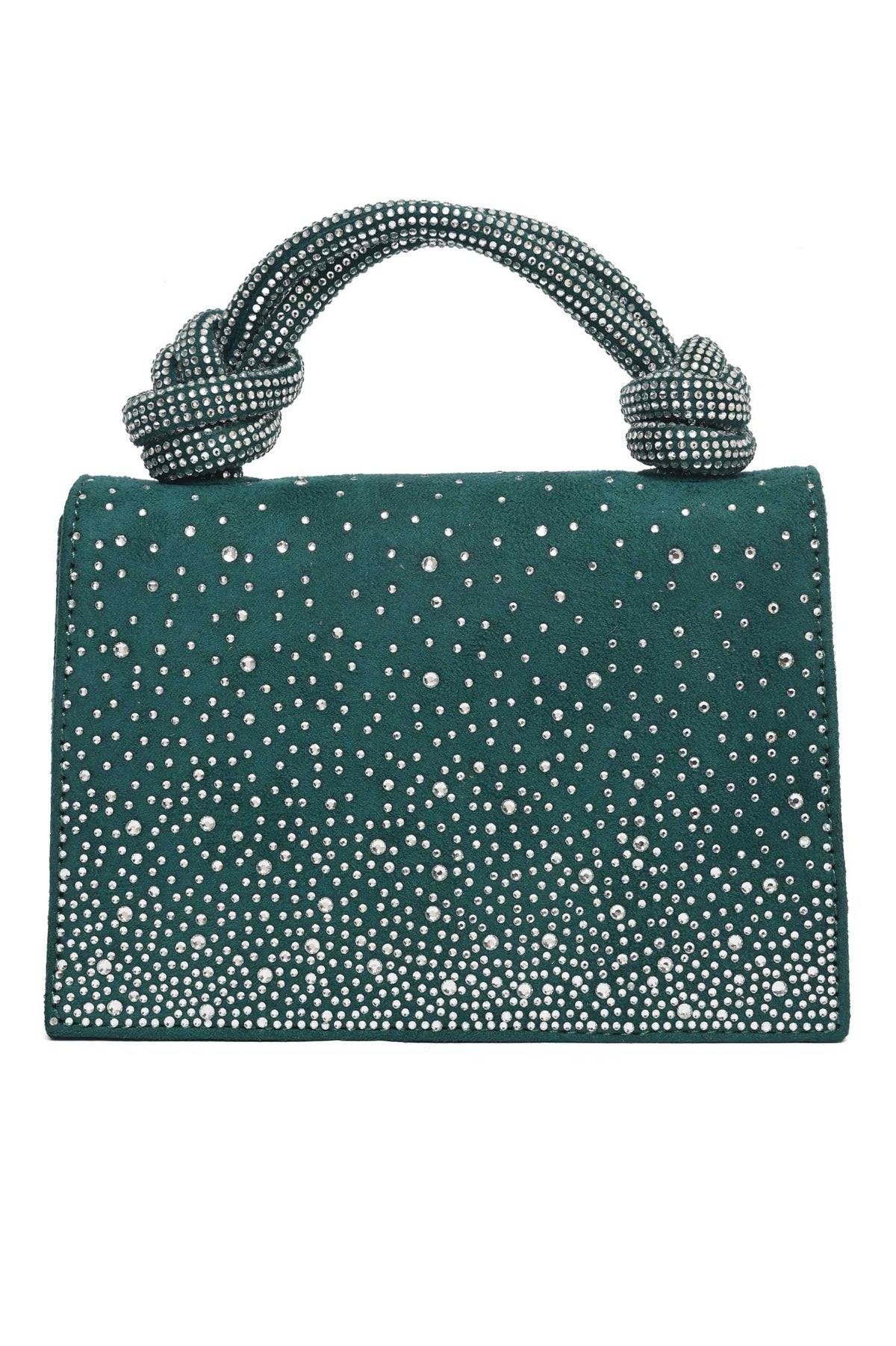 ELEGANT KNOT HANDLE RHINESTONE BAG-DK-GREEN