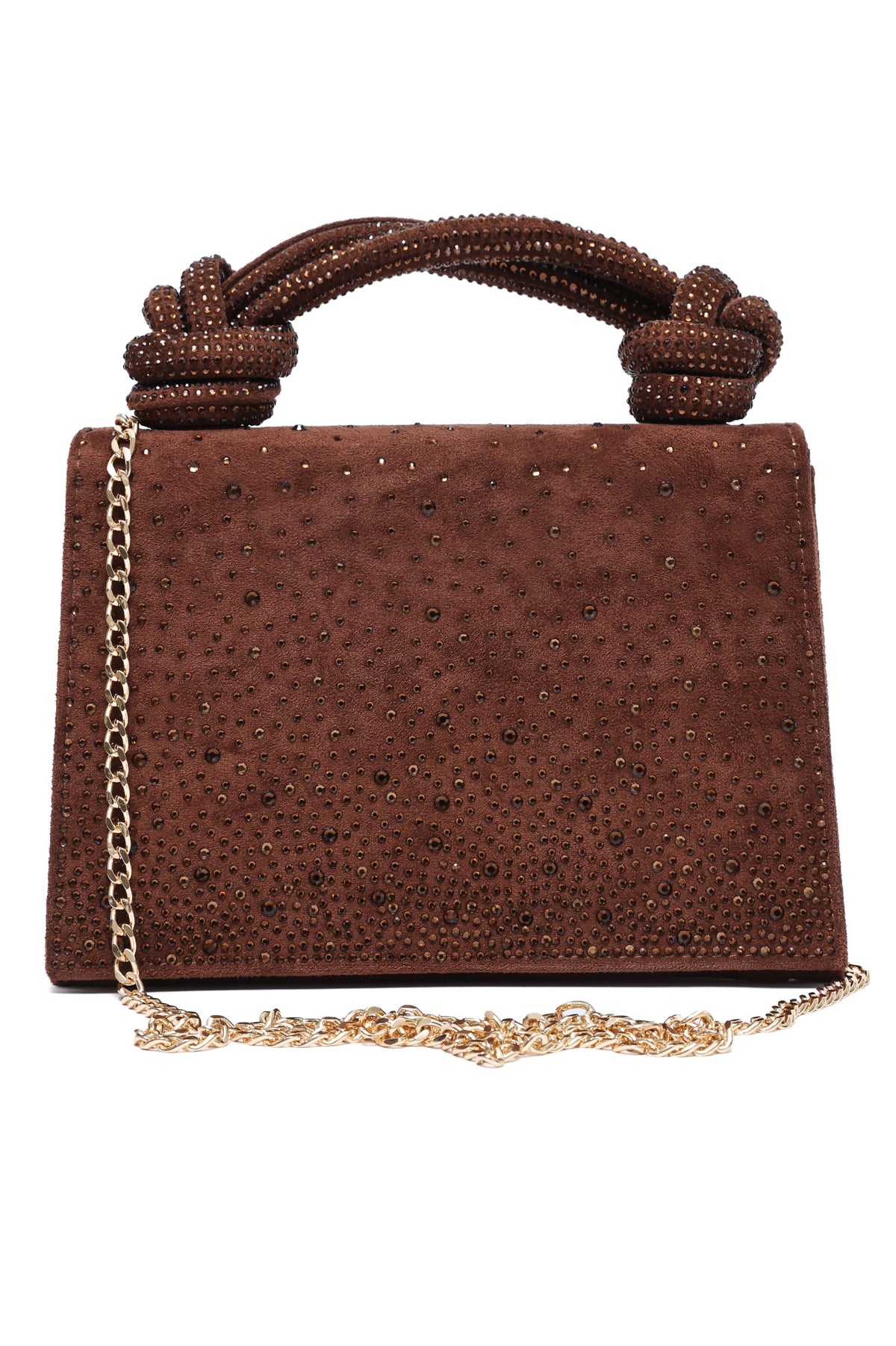 ELEGANT KNOT HANDLE RHINESTONE BAG-COFFEE
