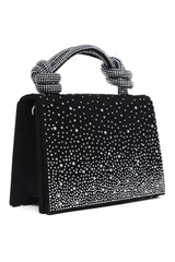 ELEGANT KNOT HANDLE RHINESTONE BAG-BLACK