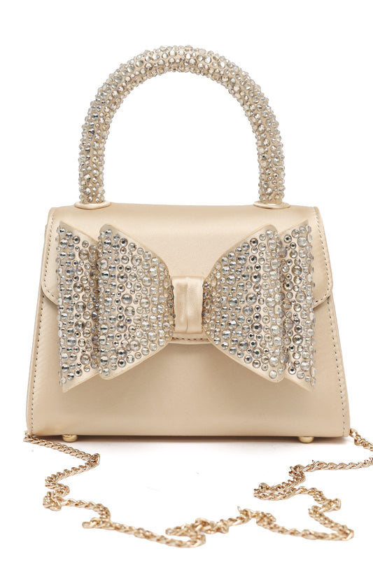 CRYSTAL BOW MINI HANDBAG-GOLD