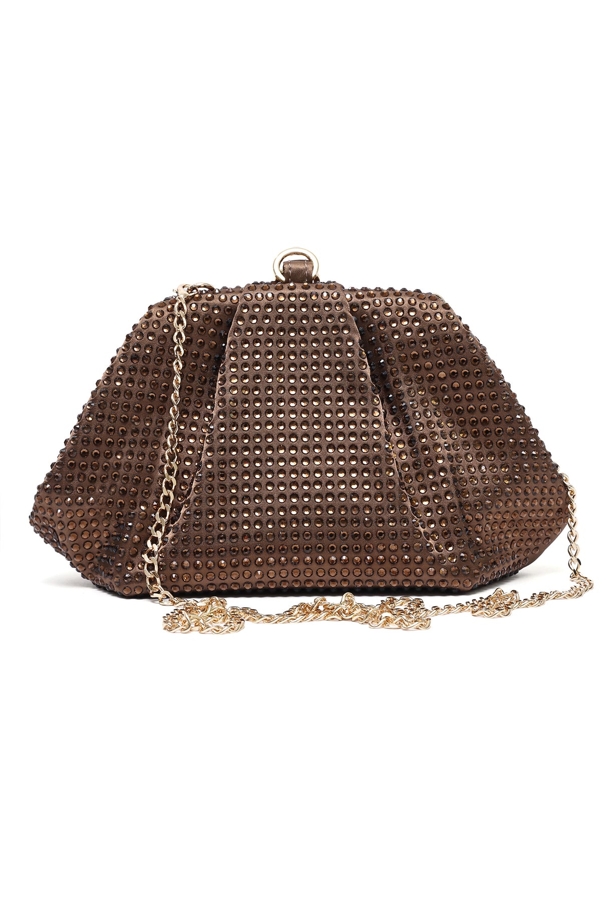 CRYSTAL RUCHED EVENING CLUTCH-BRONZE