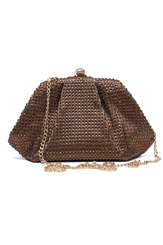 CRYSTAL RUCHED EVENING CLUTCH-BRONZE