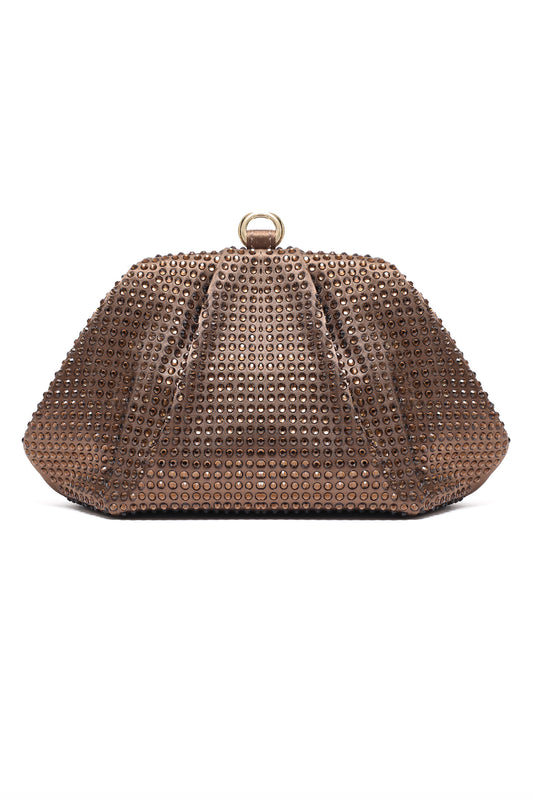 CRYSTAL RUCHED EVENING CLUTCH-BRONZE