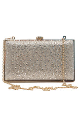 CRYSTAL EMBELLISHED BOX CLUTCH-METALLIC