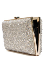 CRYSTAL EMBELLISHED BOX CLUTCH-METALLIC