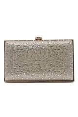 CRYSTAL EMBELLISHED BOX CLUTCH-METALLIC