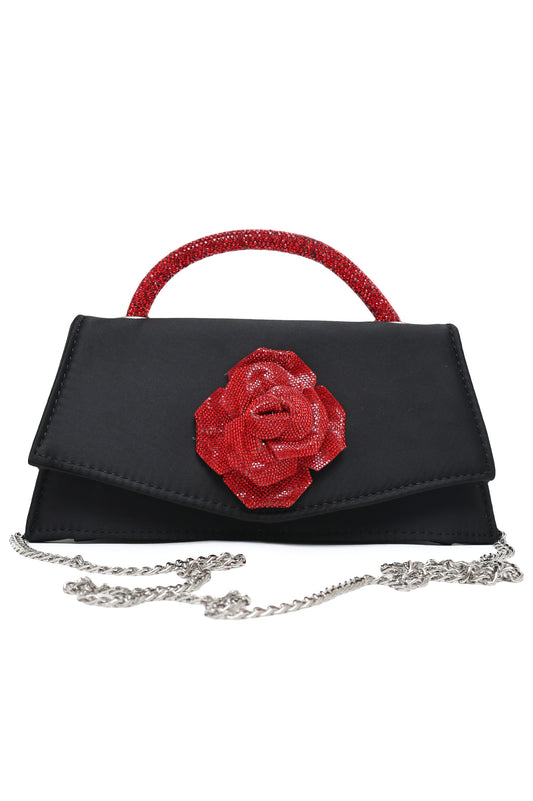 Floral Accent Evening Bag-Blk/Red